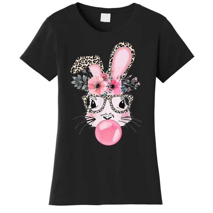 Bunny With Leopard Glasses Bubblegum Easter Day Women's T-Shirt