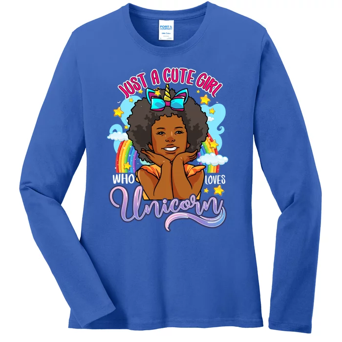 Black Who Loves Unicorns Afro African Princess Gift Ladies Long Sleeve Shirt