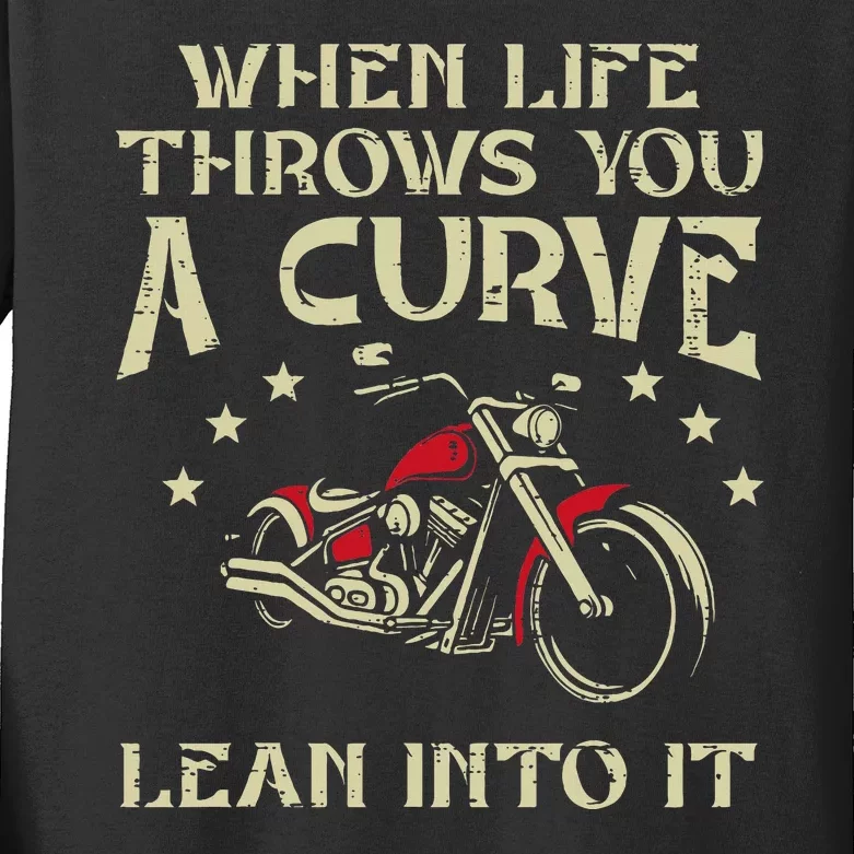 Biker When Life Throws You A Curve Motorcycle Kids Long Sleeve Shirt