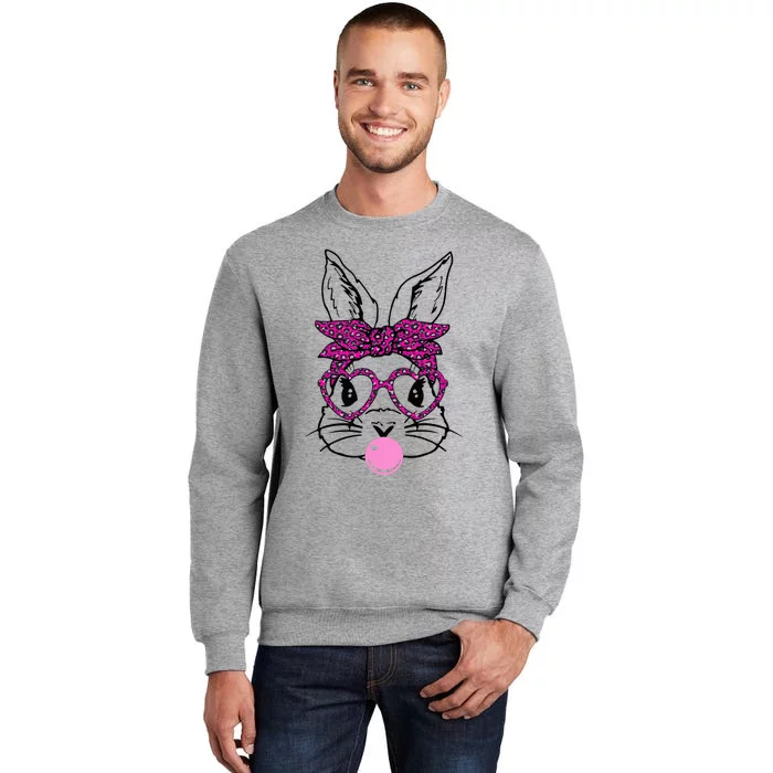 Bunny With Leopard Bandana Heart Glasses Easter Tall Sweatshirt