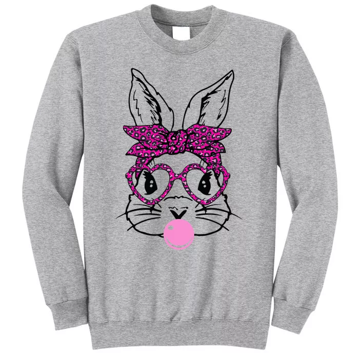 Bunny With Leopard Bandana Heart Glasses Easter Tall Sweatshirt