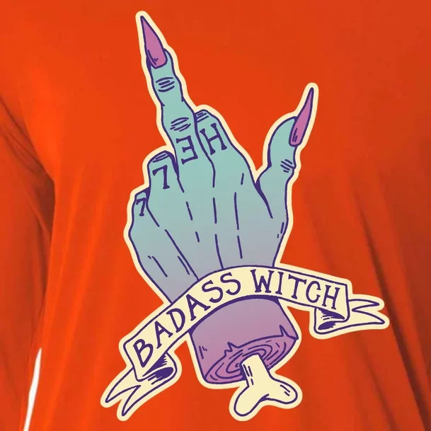 Badass Witch Middle Finger Cooling Performance Long Sleeve Crew