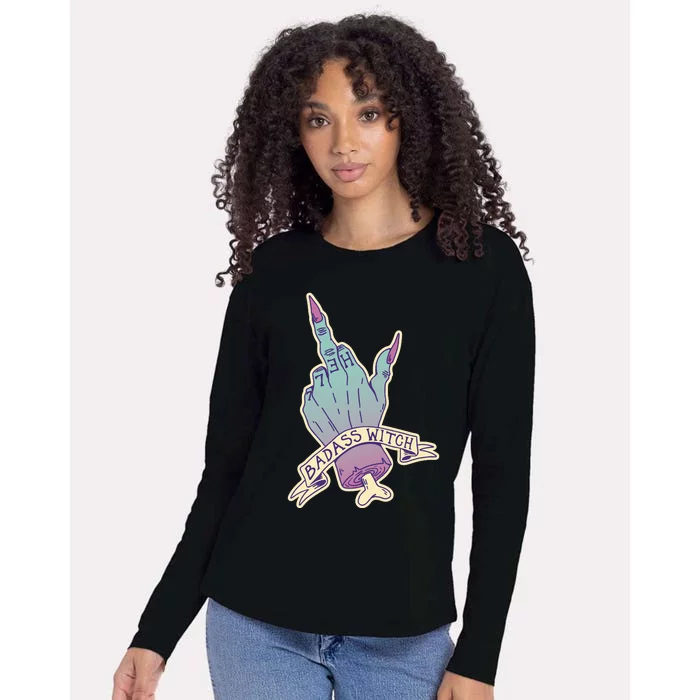 Badass Witch Middle Finger Womens Cotton Relaxed Long Sleeve T-Shirt