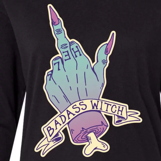 Badass Witch Middle Finger Womens Cotton Relaxed Long Sleeve T-Shirt