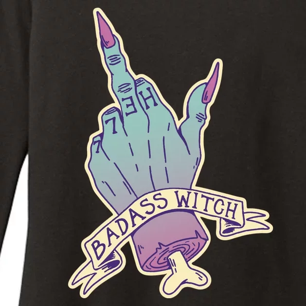 Badass Witch Middle Finger Womens CVC Long Sleeve Shirt