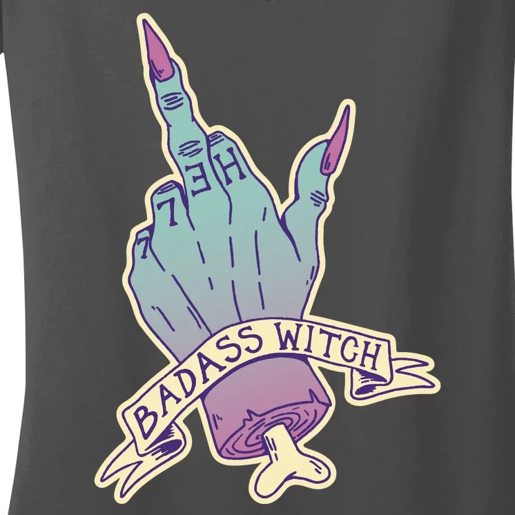 Badass Witch Middle Finger Women's V-Neck T-Shirt