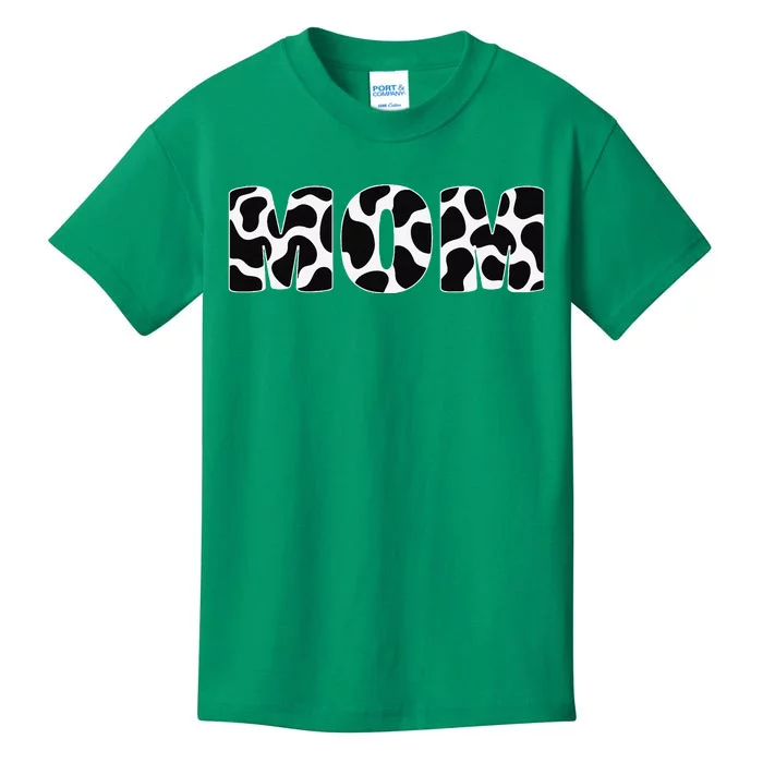 Black White Mom Cow Print Animal Pattern Kids T-Shirt