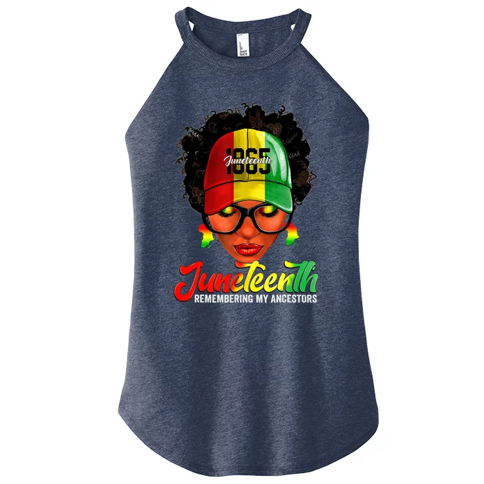 Black Women Messy Bun Juneteenth Remembering My Ancestors Women’s Perfect Tri Rocker Tank