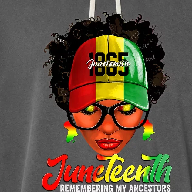 Black Women Messy Bun Juneteenth Remembering My Ancestors Garment-Dyed Fleece Hoodie