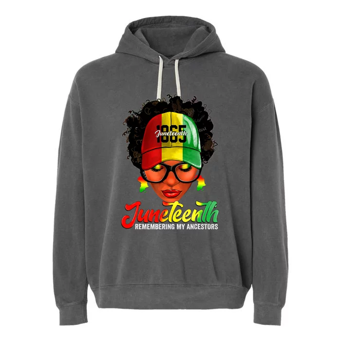 Black Women Messy Bun Juneteenth Remembering My Ancestors Garment-Dyed Fleece Hoodie