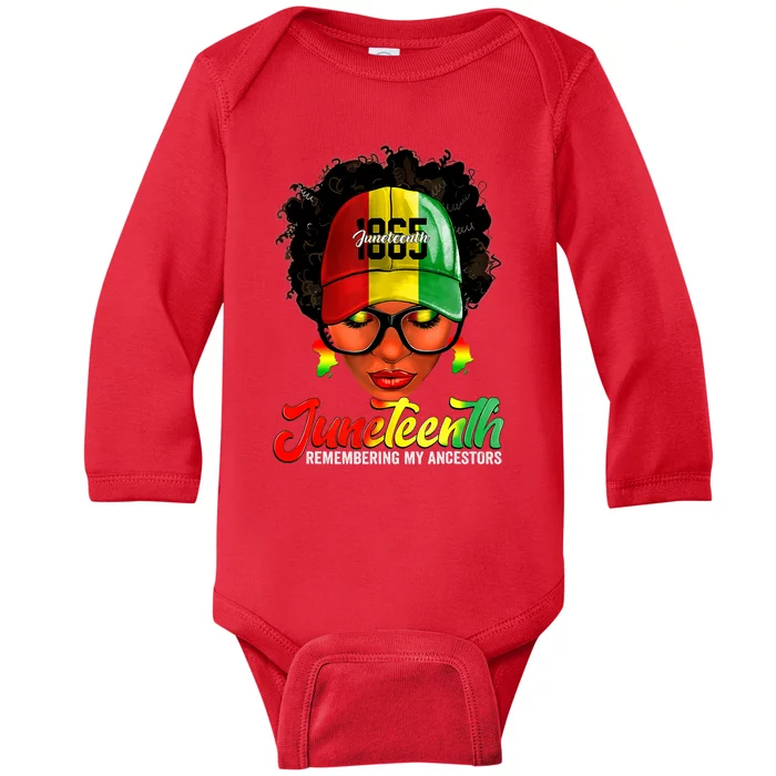 Black Women Messy Bun Juneteenth Remembering My Ancestors Baby Long Sleeve Bodysuit