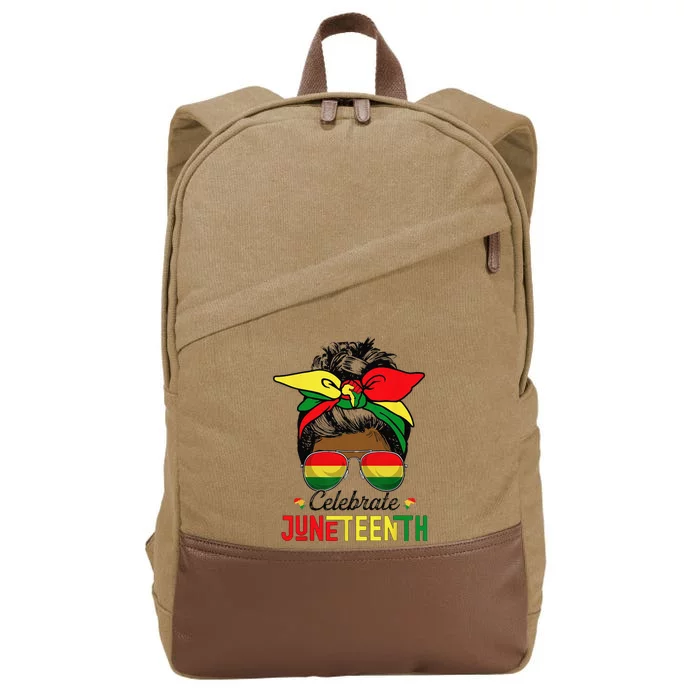 Black Wo Messy Bun Juneteenth Celebrate Independence Day Cotton Canvas Backpack