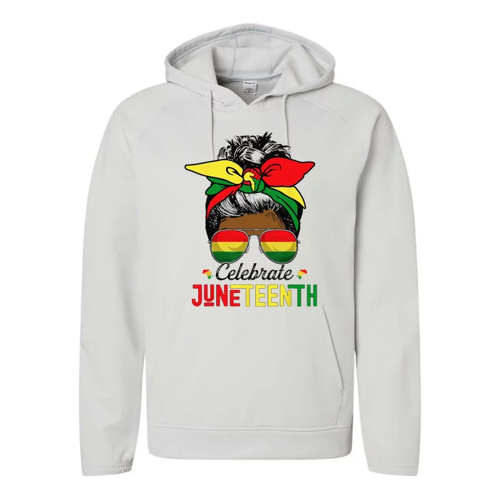 Black Wo Messy Bun Juneteenth Celebrate Independence Day Performance Fleece Hoodie