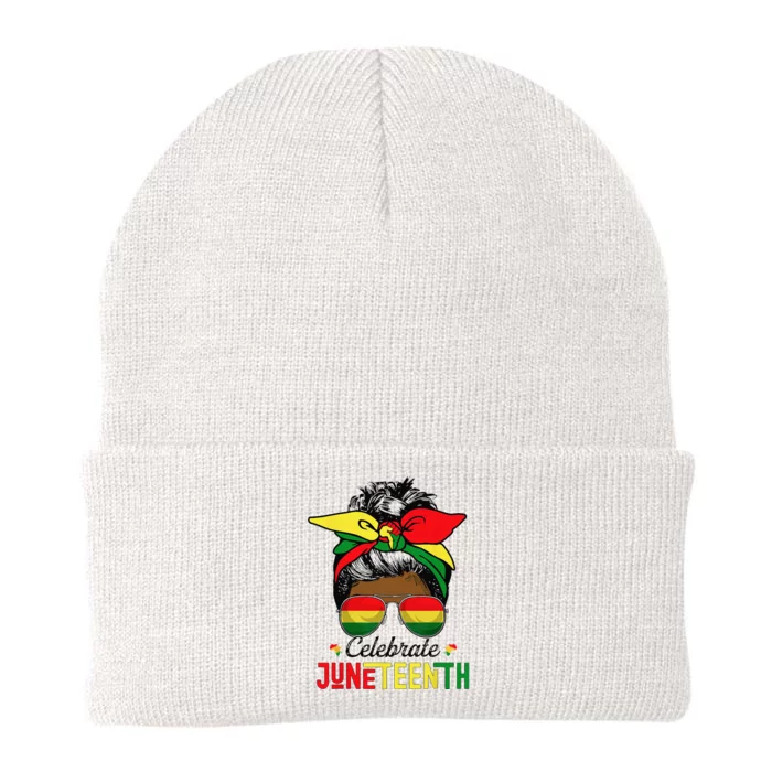 Black Wo Messy Bun Juneteenth Celebrate Independence Day Knit Cap Winter Beanie