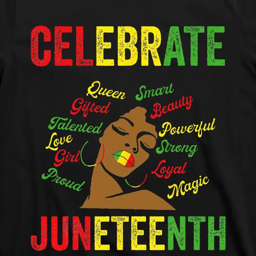 Black Wo Messy Bun Juneteenth Celebrate Indepedence Day T-Shirt