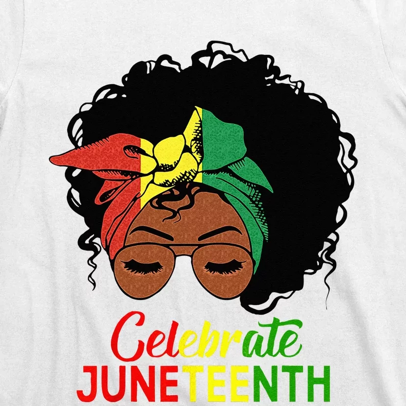 Black Wo Messy Bun Juneteenth Celebrate Indepedence Day T-Shirt