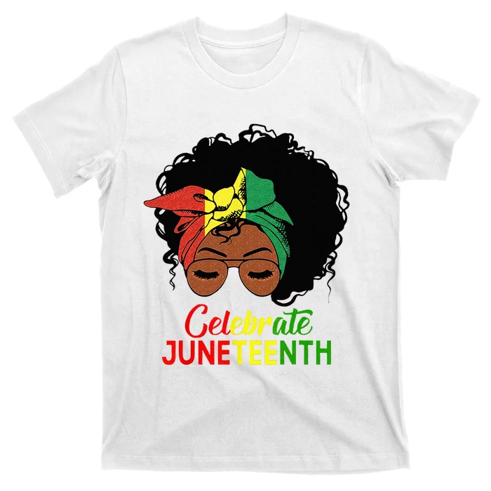 Black Wo Messy Bun Juneteenth Celebrate Indepedence Day T-Shirt