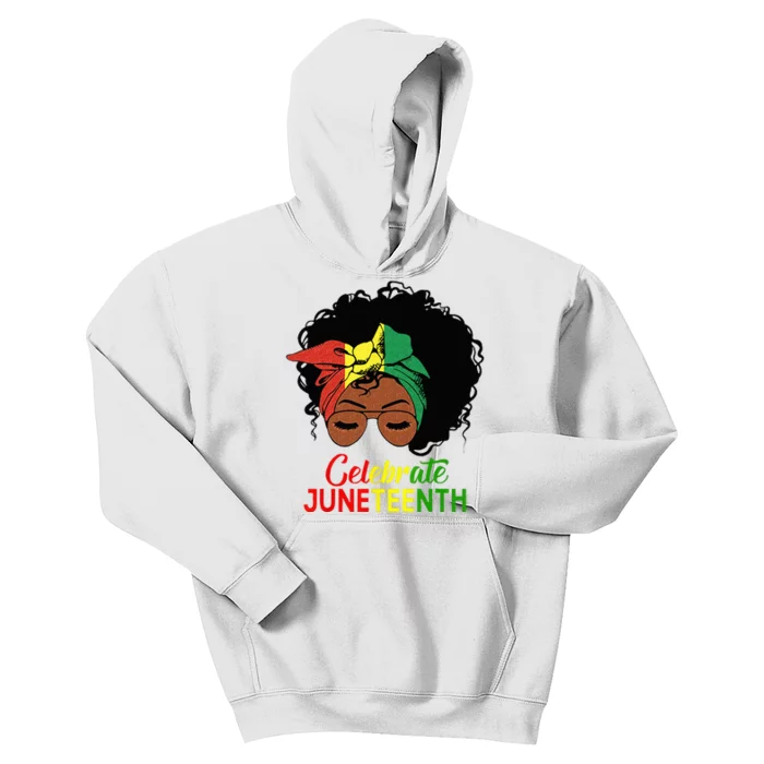 Black Wo Messy Bun Juneteenth Celebrate Indepedence Day Kids Hoodie