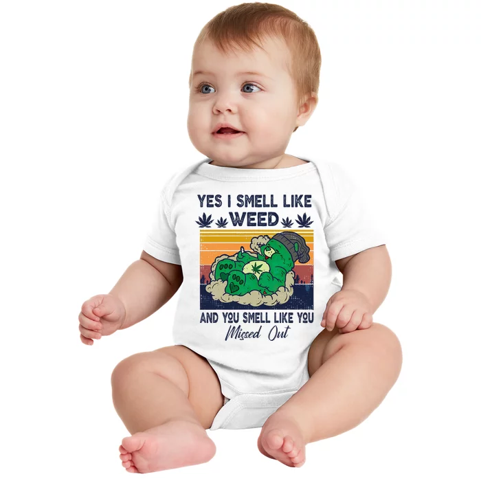 Bear Weed Marijuana 420 Smoker Yes I Smell Like Weed Baby Bodysuit