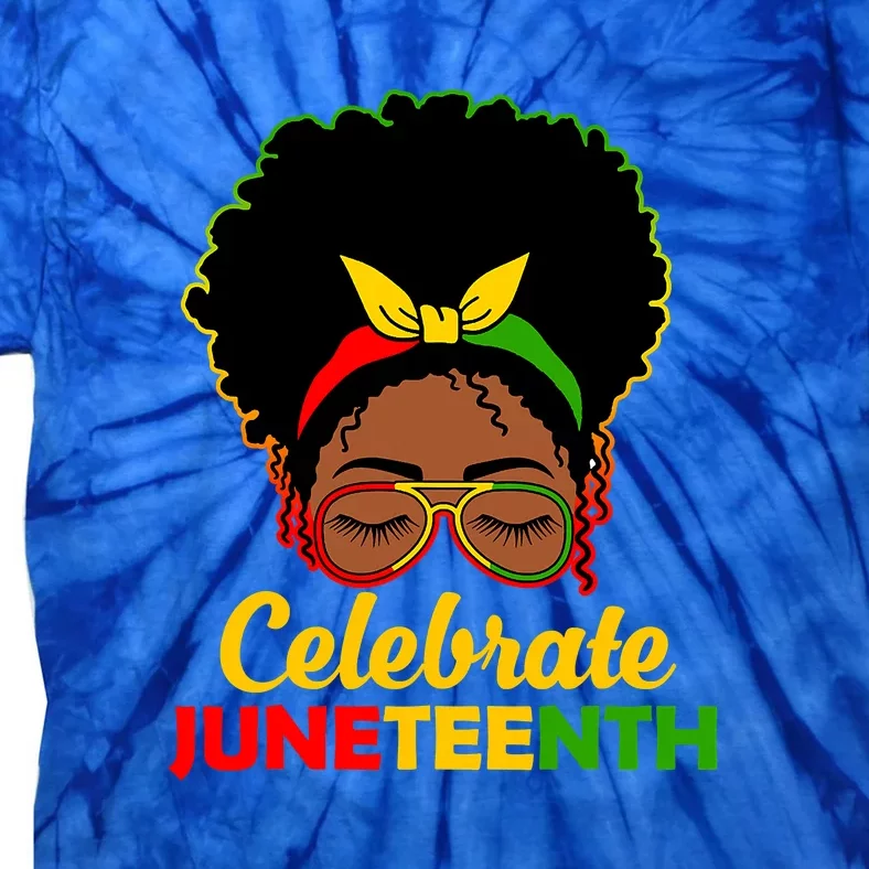 Black Women Messy Bun Juneteenth Celebrate Indepedence Day Gift African Pride Tie-Dye T-Shirt