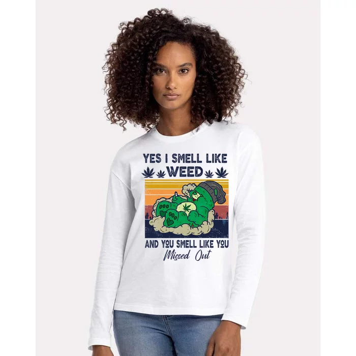 Bear Weed Marijuana 420 Smoker Yes I Smell Like Weed Womens Cotton Relaxed Long Sleeve T-Shirt