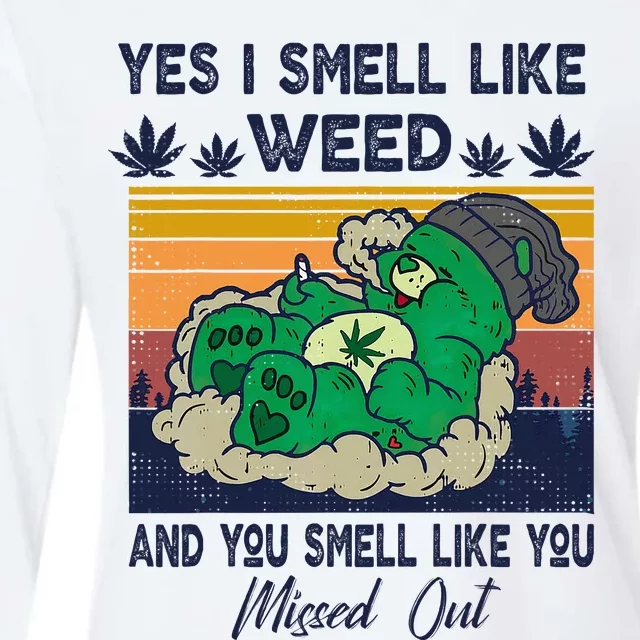 Bear Weed Marijuana 420 Smoker Yes I Smell Like Weed Womens Cotton Relaxed Long Sleeve T-Shirt