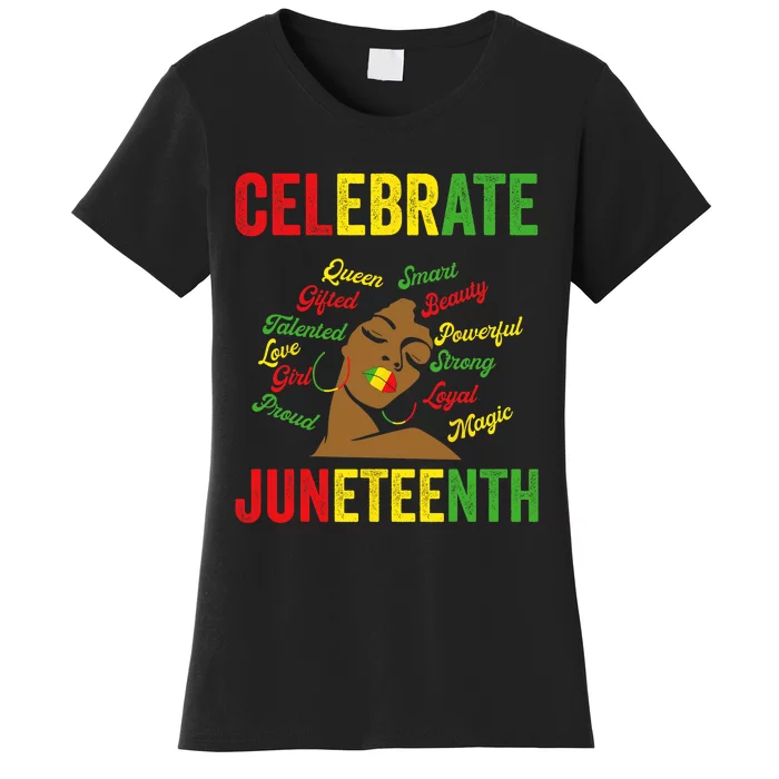 Black Women Messy Bun Juneteenth Celebrate Indepedence Day Women's T-Shirt