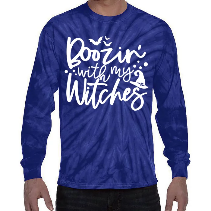 Boozin With My Witches Spooky Halloween Tie-Dye Long Sleeve Shirt