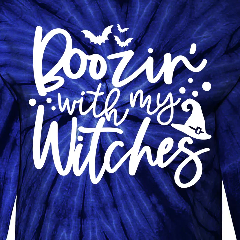 Boozin With My Witches Spooky Halloween Tie-Dye Long Sleeve Shirt