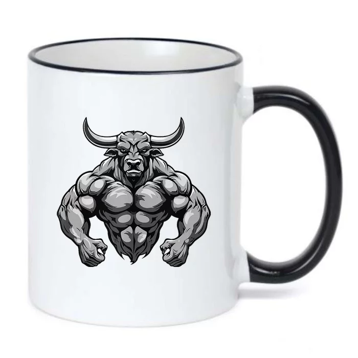 Bull With Muscles Taurus Workout Gym Black Color Changing Mug