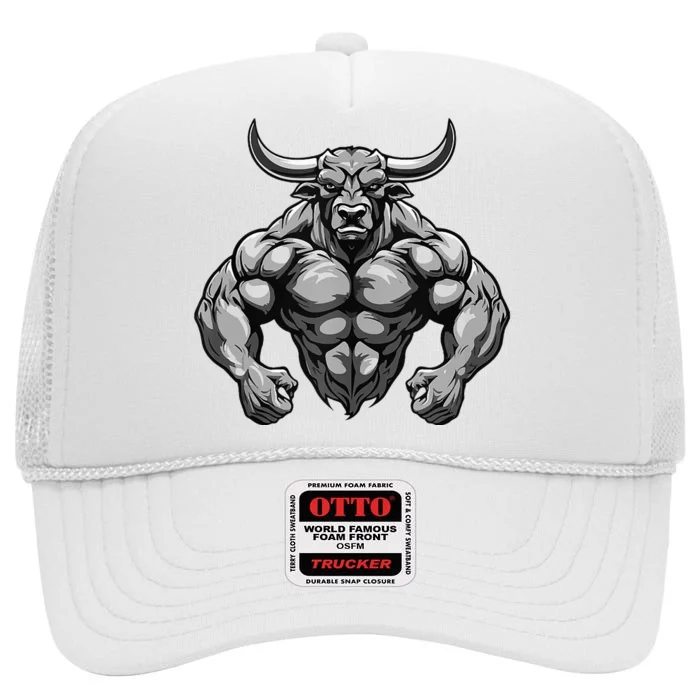 Bull With Muscles Taurus Workout Gym High Crown Mesh Trucker Hat