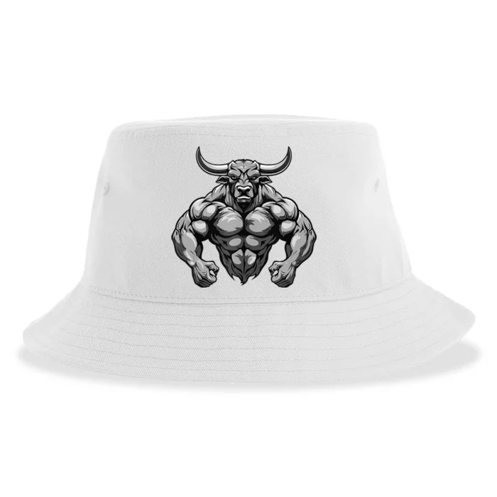 Bull With Muscles Taurus Workout Gym Sustainable Bucket Hat