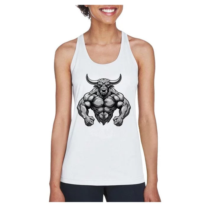 Bull With Muscles Taurus Workout Gym Women's Racerback Tank