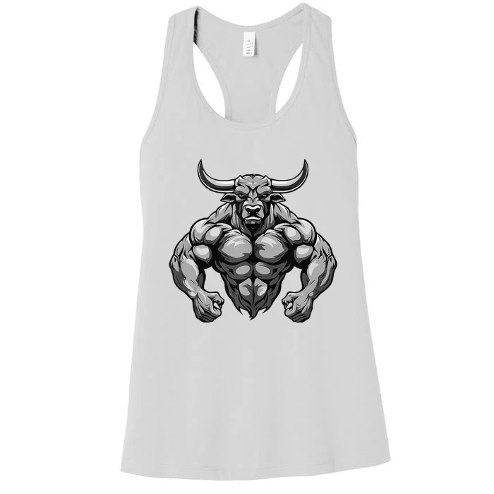 Bull With Muscles Taurus Workout Gym Women's Racerback Tank