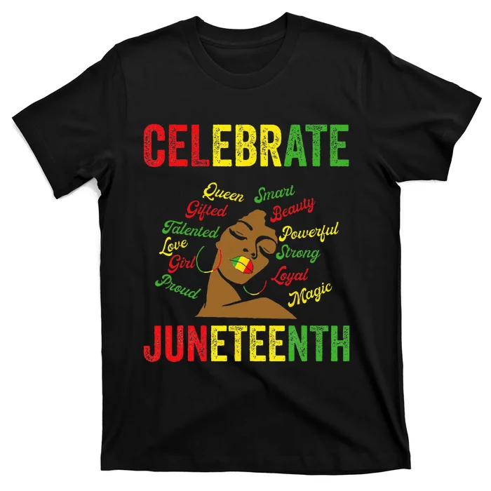 Black Women Messy Bun Juneteenth Celebrate Indepedence Day T-Shirt