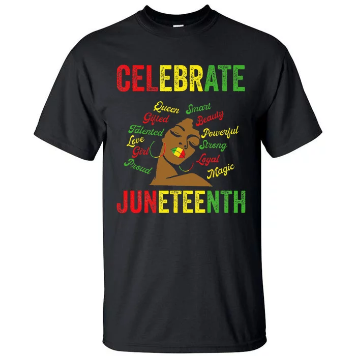 Black Women Messy Bun Juneteenth Celebrate Indepedence Day Tall T-Shirt