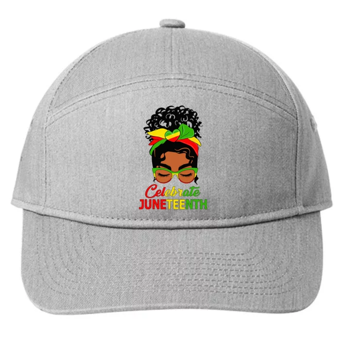 Black Wo Messy Bun Juneteenth Celebrate Indepedence Day 7-Panel Snapback Hat