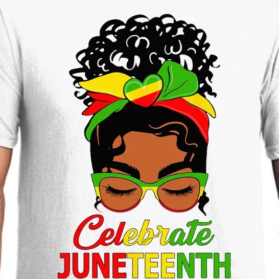 Black Wo Messy Bun Juneteenth Celebrate Indepedence Day Pajama Set