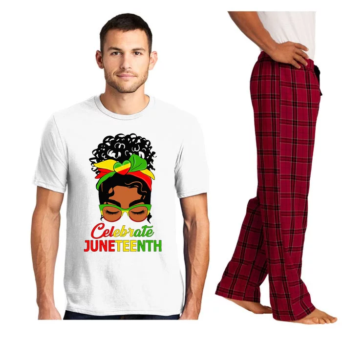 Black Wo Messy Bun Juneteenth Celebrate Indepedence Day Pajama Set