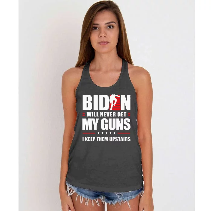 Biden Will Never Get My Guns I Keep Them Upstairs Women's Knotted Racerback Tank