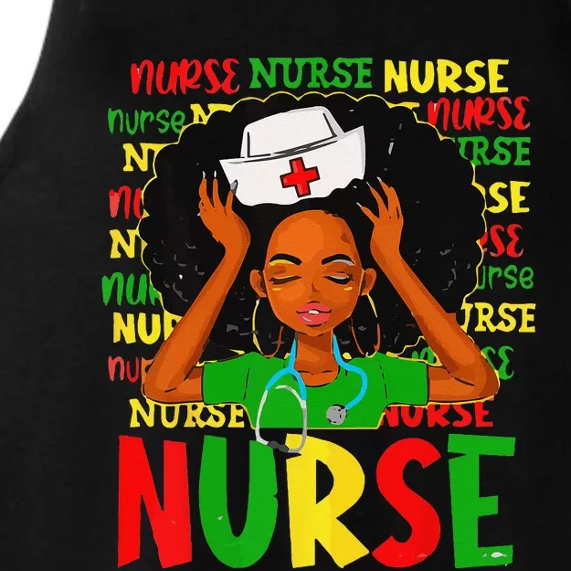 Black Woman Nurse Afro Retro Juneteenth Black History Month Ladies Tri-Blend Wicking Tank