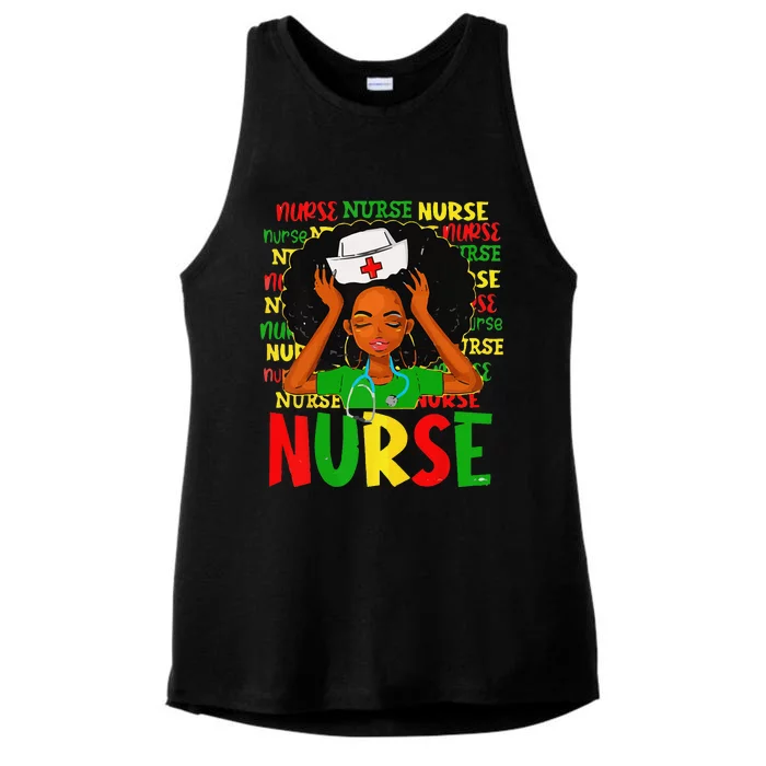 Black Woman Nurse Afro Retro Juneteenth Black History Month Ladies Tri-Blend Wicking Tank