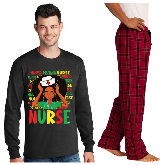 Black Woman Nurse Afro Retro Juneteenth Black History Month Long Sleeve Pajama Set