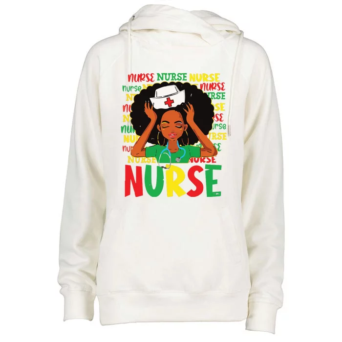 Black Woman Nurse Afro Retro Juneteenth Black History Month Womens Funnel Neck Pullover Hood