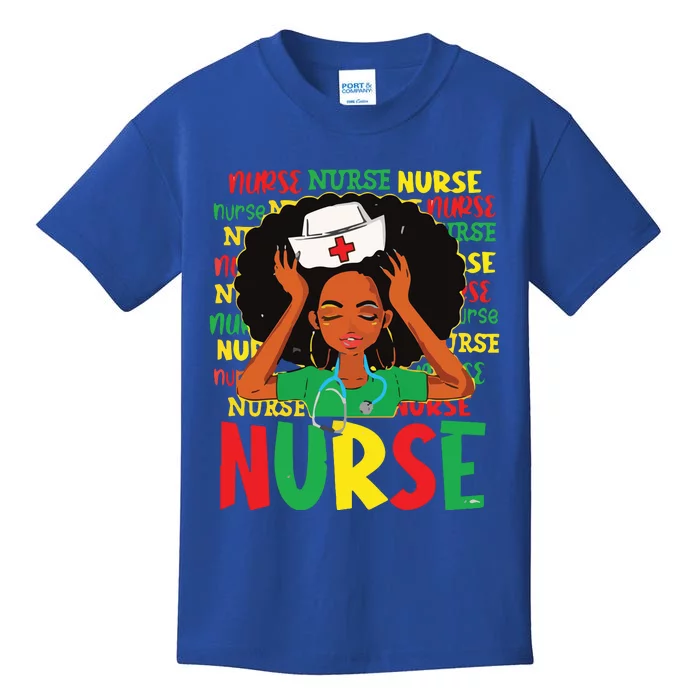 Black Woman Nurse Afro Retro Juneteenth Black History Month Kids T-Shirt