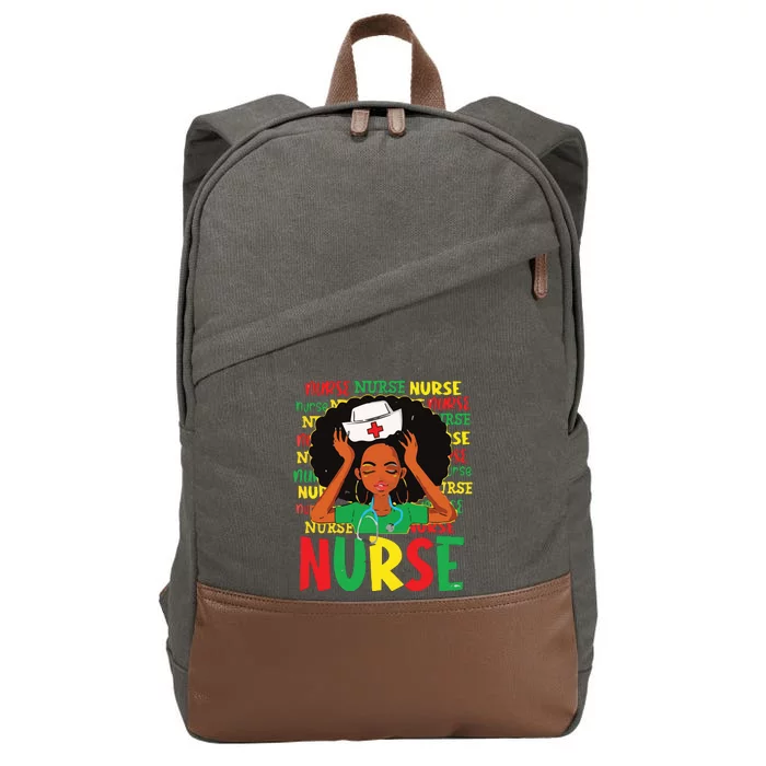 Black Woman Nurse Afro Retro Juneteenth Black History Month Cotton Canvas Backpack