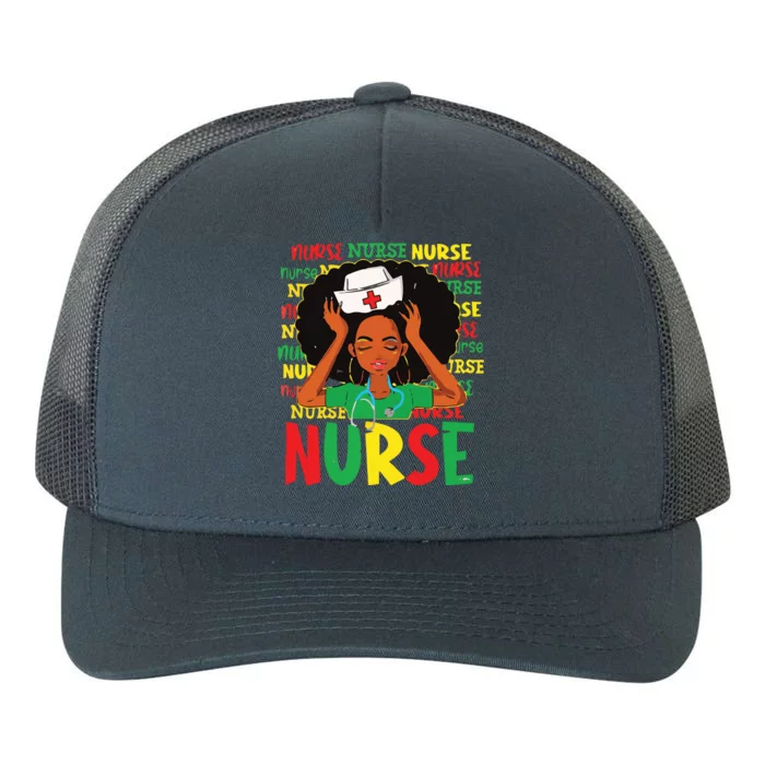 Black Woman Nurse Afro Retro Juneteenth Black History Month Yupoong Adult 5-Panel Trucker Hat