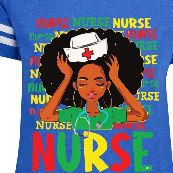 Black Woman Nurse Afro Retro Juneteenth Black History Month Enza Ladies Jersey Football T-Shirt