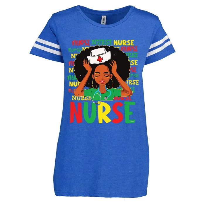 Black Woman Nurse Afro Retro Juneteenth Black History Month Enza Ladies Jersey Football T-Shirt