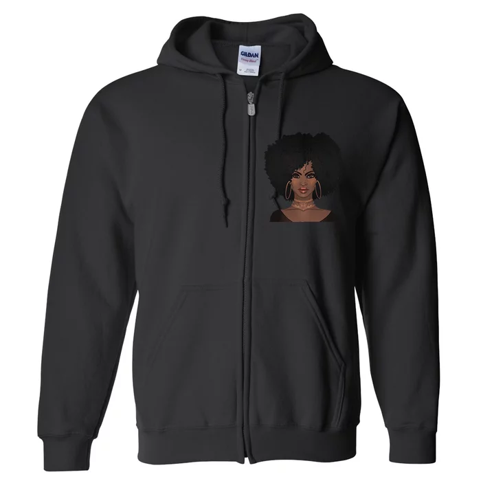 Black Woman Natural Afro Hair Full Zip Hoodie